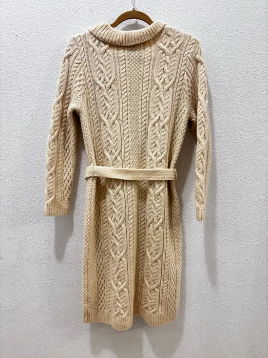 Ralph Lauren Exclusive Cable Knit Belted Long Cream Wool Cardigan Size Medium - Picture 3 of 3